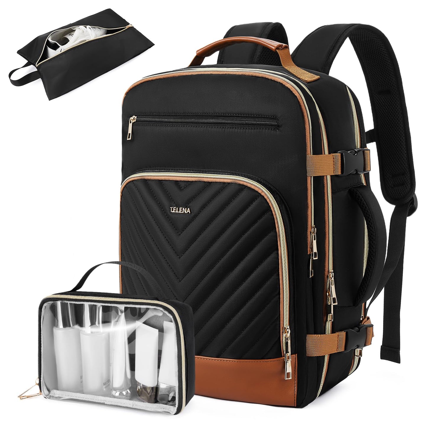Telena Travel Backpack for Women, 15.6 inch Laptop Backpack TSA Carry on Backpack Personal Item Size Flight Approved Travel Bag Daypack with Multi-Pockets for Work, Travel, Business, Black