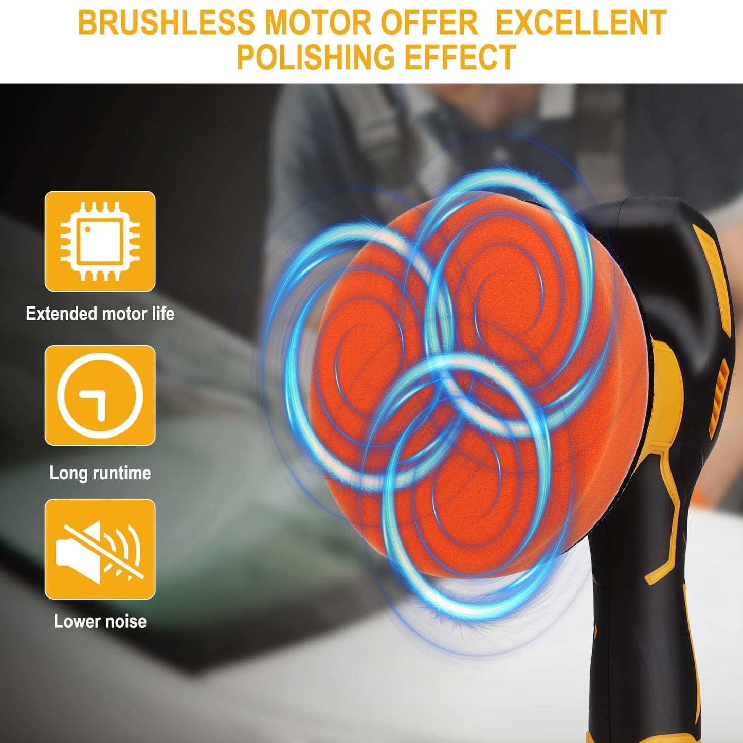Buffer Polisher for Dewalt 20V Battery, 8 Variable Speed Polishers and Buffers Polisher for Car Detailing Orbital Polisher for Car Detailing/Polishing/Waxing