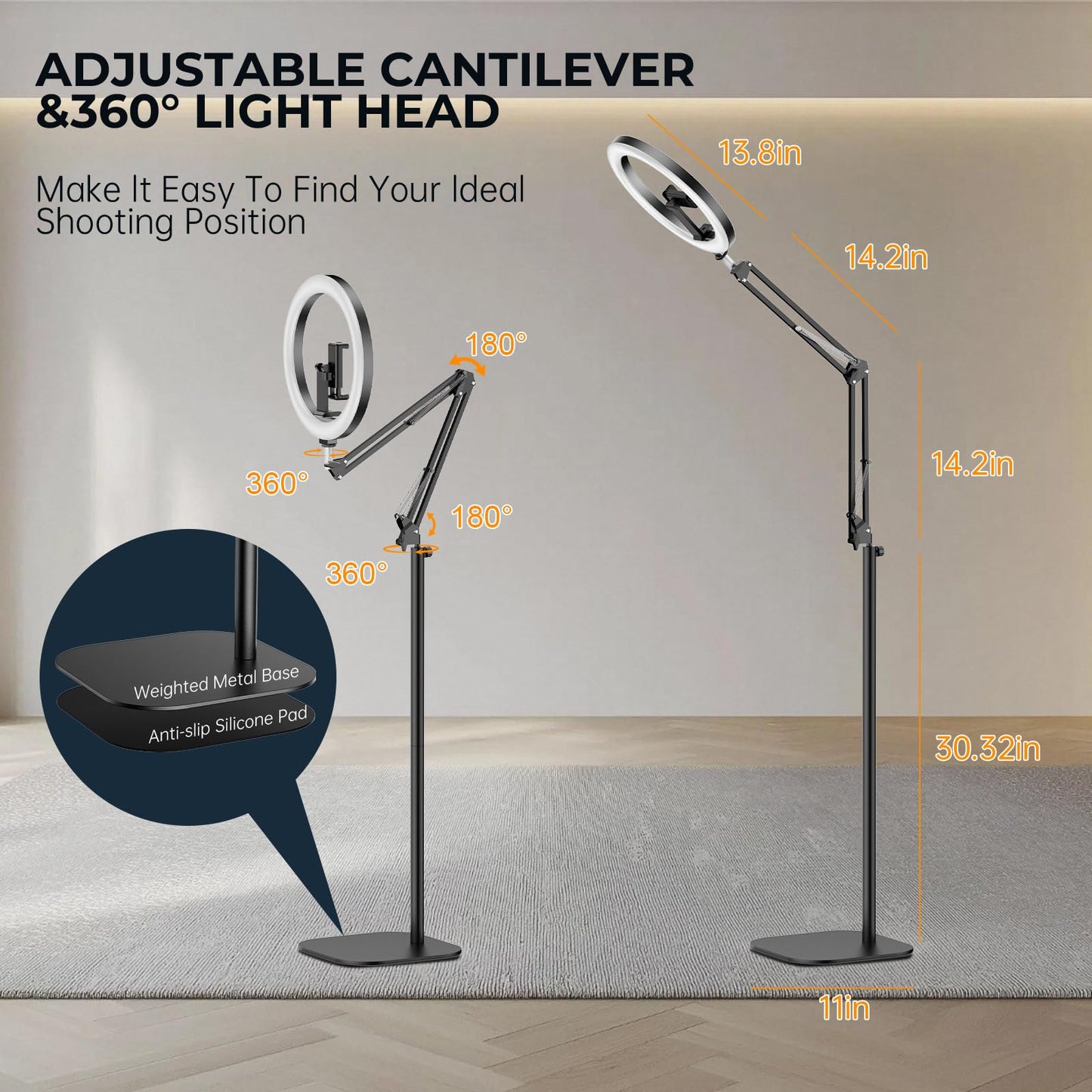 12" Ring Light with Stand and Phone Holder, Overhead Phone Mount Tripod, RingLight Adjustable 72" Height, Phone Stand for Video Recording iPhone Filming Photo Cooking TikTok YouTube, LED CRI >95