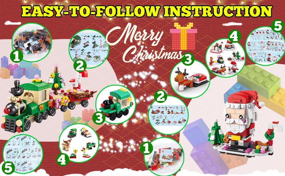 1123 Pieces Advent Calendar 2025 Building Blocks Set - 24 in 4 Building Brick Model for Countdown to Christmas - Gift Daily Collectible Surprises