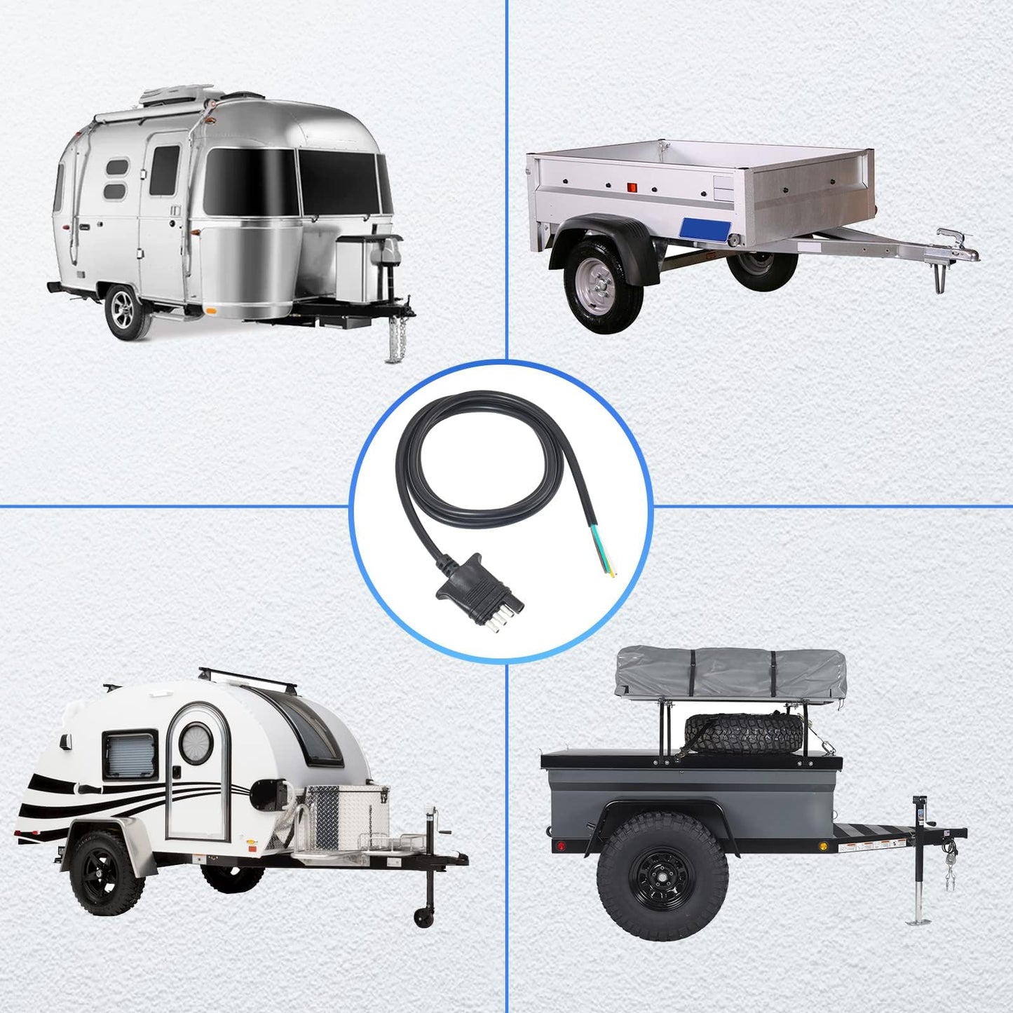 MECMO 4 Way Trailer End Connector Wire 30 Feet Jacketed Cable, Heavy Duty 18AWG Color-Coded Copper Trailer-Side Male End 4 Pin Flat Trailer Hitch Wiring Harness Utility Boat Trailer Light Plug 30ft