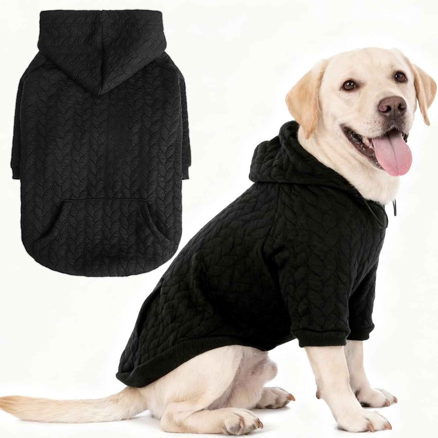 EXPAWLORER Dog Hoodie,Warm Pet Clothes for Small Medium Large Dogs Gril Boy,Dog Sweatshirt Puppy Sweater with Pouch for Cold Weather Fall Winter,Cat Hooded Coat Apparel,Black XXL