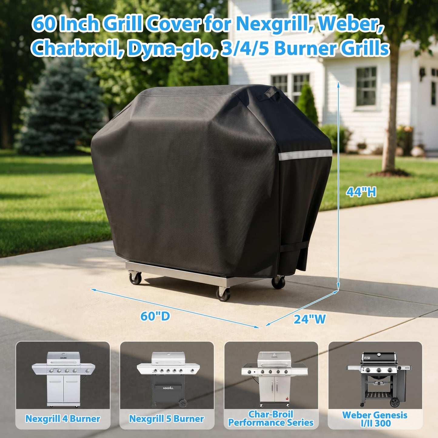 Utheer 60 Inch Grill Cover for Nexgrill 720-0830H 720-0888S 720-0888N 3, 4, 5 Burners Gas Grills, Dyna Glo DGF493PNP-D, for Weber Brinkmann CharBroil Jenn Air and More, Heavy Duty