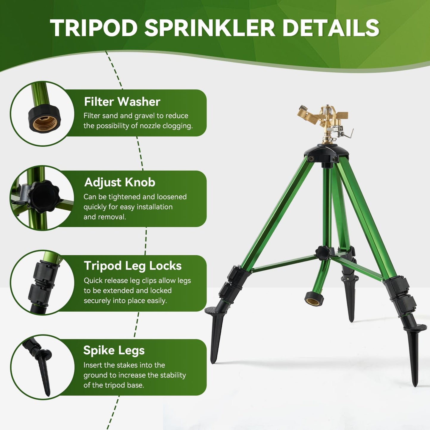 Tripod Sprinklers for Yard,Nalupatio Impact Sprinkler on Tripod Base,Heavy Duty Brass Sprinklers,270 Degree Large Area Irrigation,3/4 Inch Connector Sprinkler with Legs Flip Locks for Lawn/Yard,1 Pack