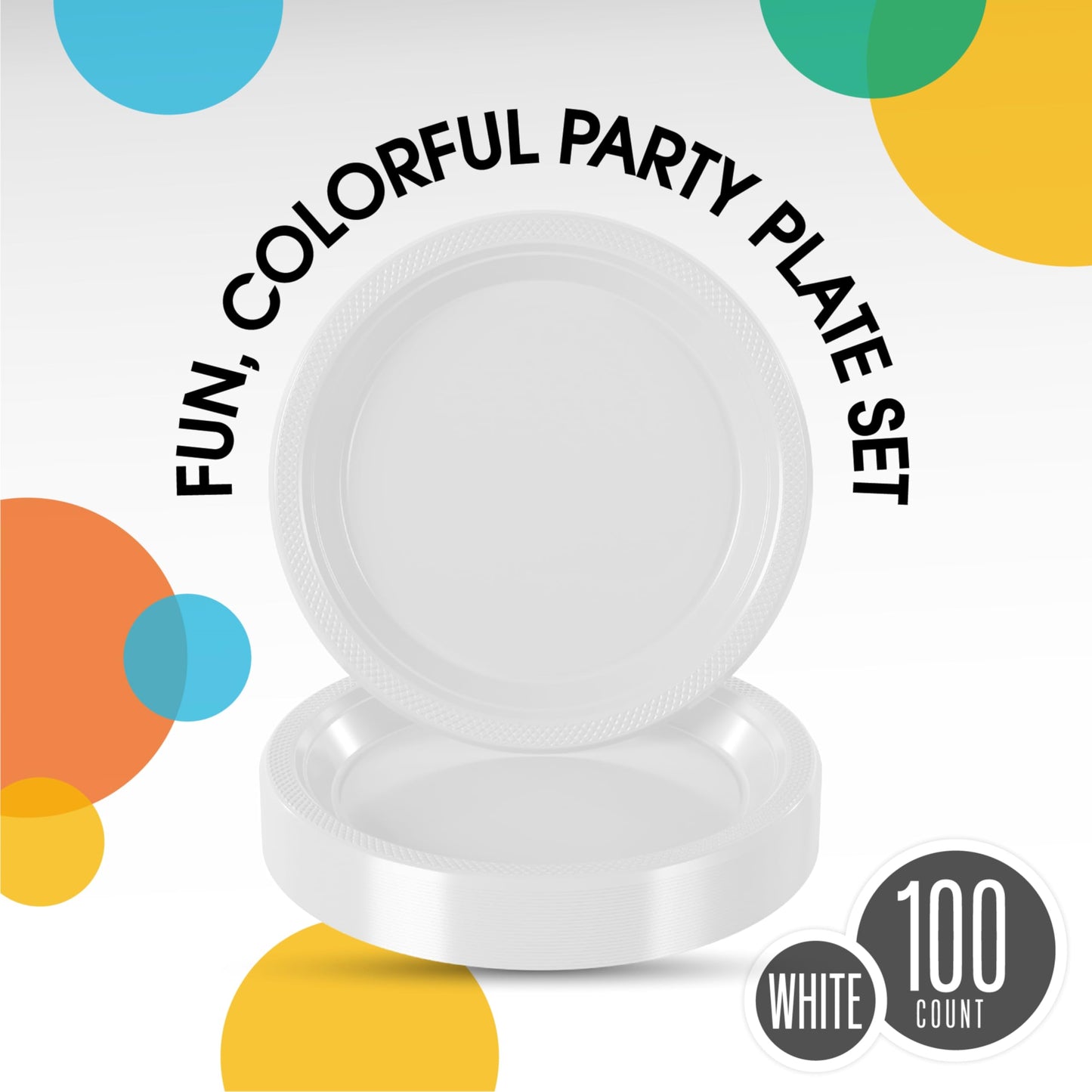 Exquisite White Plastic Dinner Plates 10" - 100 Pcs Heavy Duty 350 GSM Disposable Plates for Party