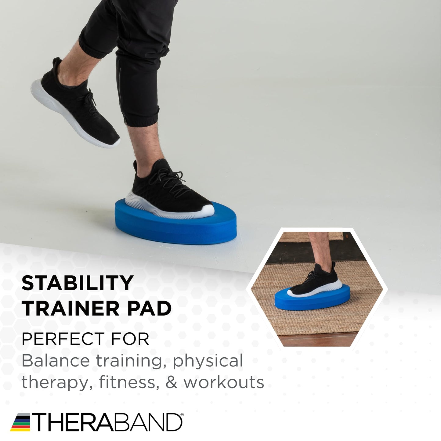 TheraBand Stability Trainer Pad, Intermediate Level Blue Foam Pad, Balance Trainer & Wobble Cushion for Balance & Core Strengthening, Rehabilitation, & Physical Therapy, Round Sport Balance Trainer