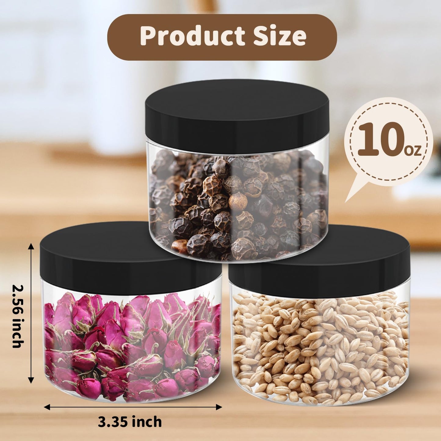ZISDHNEO 50 Pcs 10 Oz Plastic Jars with Lids Containers Storage Airtight Wide Mouth Food Jar Clear Cylinder Container for Grocery Kitchen Dry Food Butter Honey