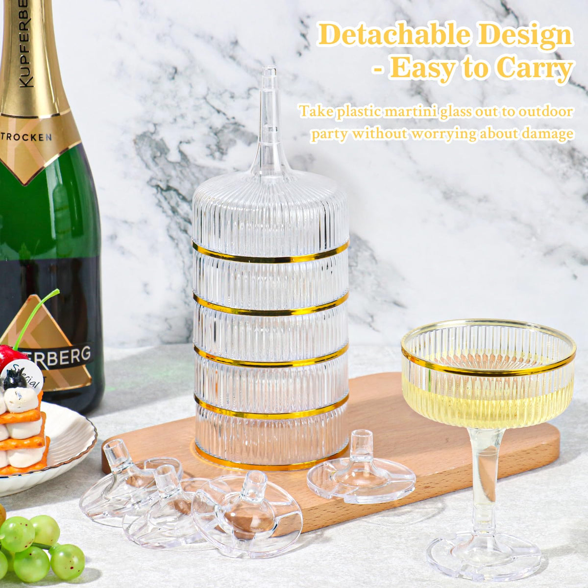 48 Pack Plastic Champagne Tower 5oz Clear Champagne Coupe Glasses Plastic Champagne Flutes with Gold Rim Disposable Martini Glasses Stackable Cocktail Glasses for Wedding Birthday Party Bar Supplies