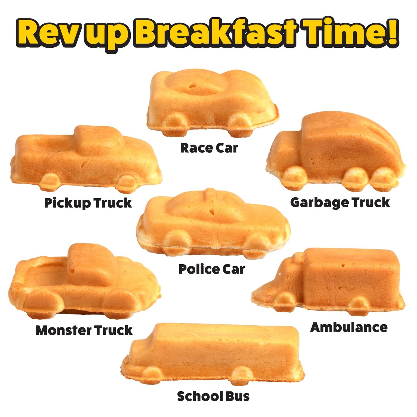 Car Mini Waffle Maker- Make 7 Fun, Different Race Cars, Trucks, and Automobile Vehicle Shaped Pancakes- Electric Waffler Iron- Non-Stick Pan Cake Baker w Recipe Guide- Cool Fathers Day Gift for Dad