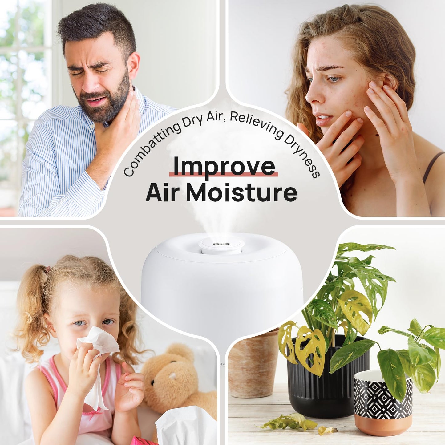 Clarston Humidifiers for Bedroom, 2L Top Fill with 360° Nozzle for Large Room, 7-Color Night Light, 24dB Quiet Cool Mist Air Humidifier for Baby Nursery & Plants, No BPA, Auto Shut Off, Easy to Clean
