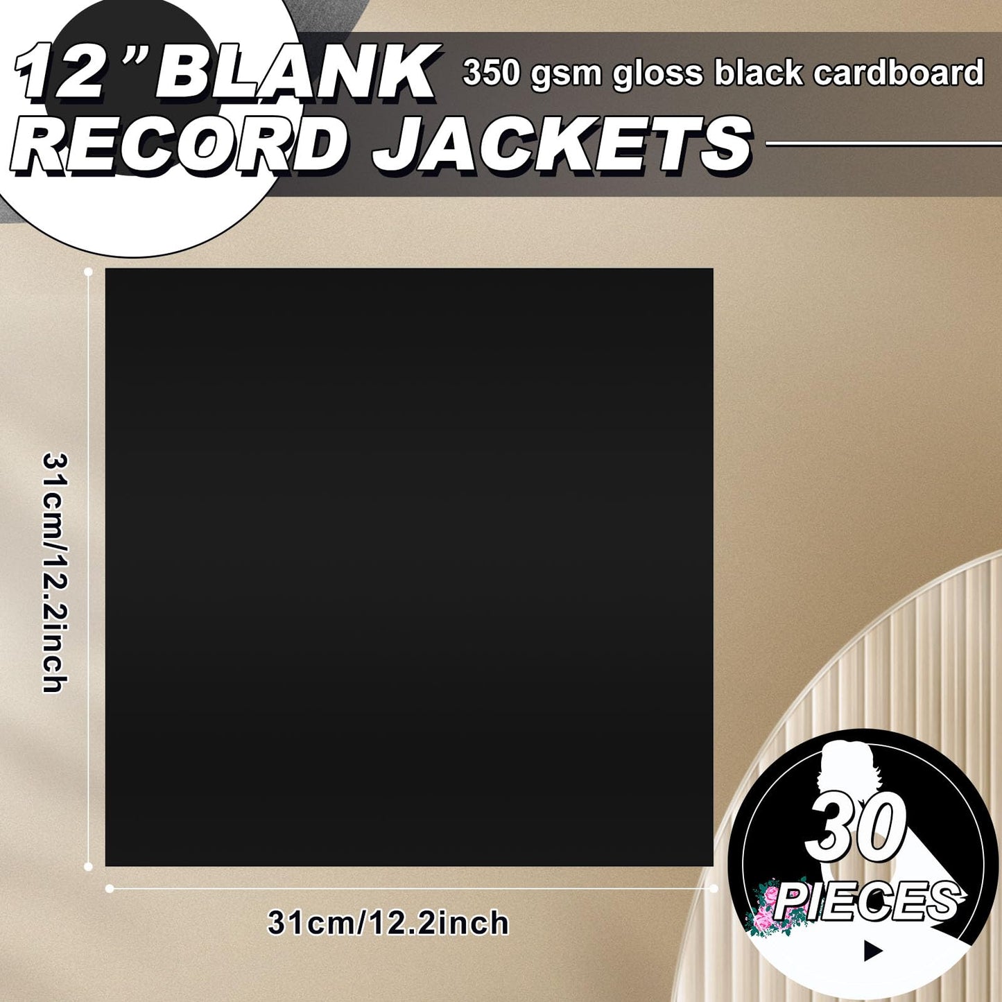 Colarr 12 Inch Vinyl Record Sleeves 350gsm Blank Album Jackets Cardboard Vinyl Record Covers Outer LP Sleeves Jackets Covers for Collections Storage, Black(30 Pcs)
