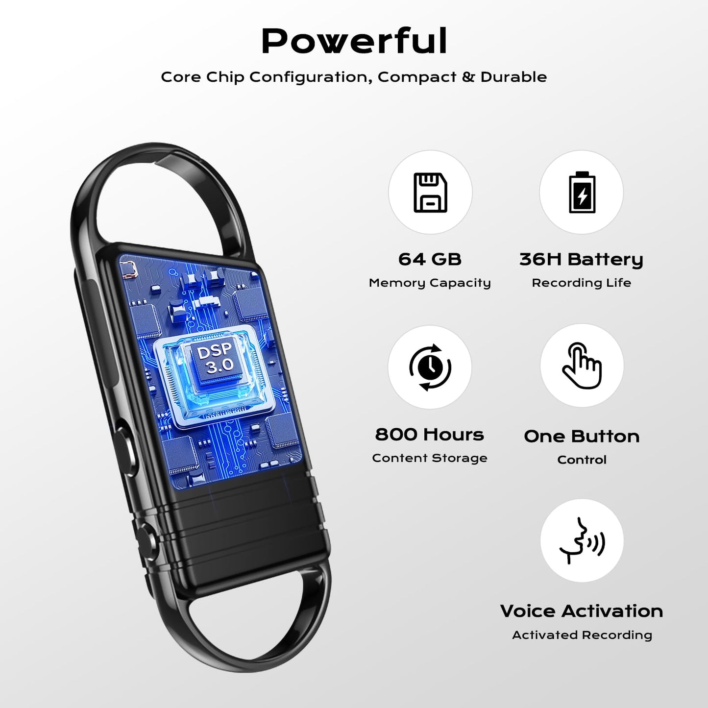 64GB (4800Hrs) Digital Voice Recorder - Voice Activated Recorder with Noise Reduction, Portable Recording Device Audio Recorder with Playback for Lectures Meetings Interviews Seminar Classroom