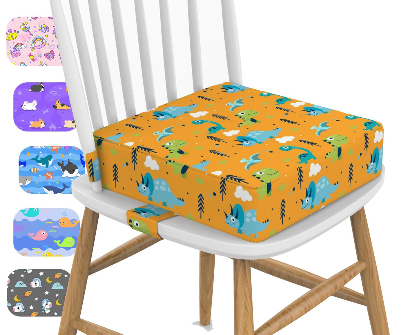 KIDUN Toddler Booster Seat for Dining Table, Upgrade 4 inch Heightening Cushion for Kids Chair, Adjustable, Heightening Booster Seat Pad for Boy/Girl, Toddler Booster Cushion.(Buckle/Yellow)