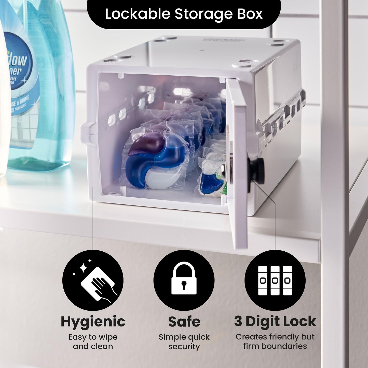 Lockabox Mini™ | Small Lock Box | 3 Litre Combination Lock Box For Food, Medicine & Home Safety | External Size 8.8 x 6.1 x 4.7 inches | BPA Safe (Opal White)