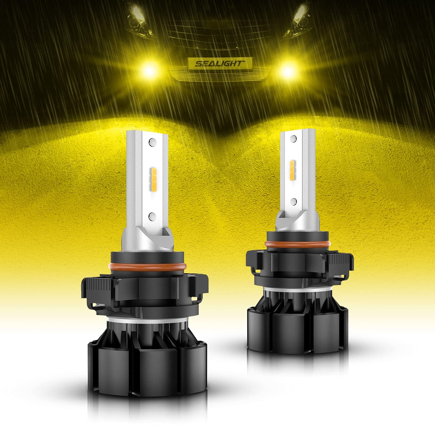 SEALIGHT 2504 PSX24W LED Fog Lights Bulbs, 3000K Yellow 600% Brightness 11W High Power 2504 PSX24W LED Fog Light DRL Bulbs Replacement For Cars,Trucks(Pack of 2)