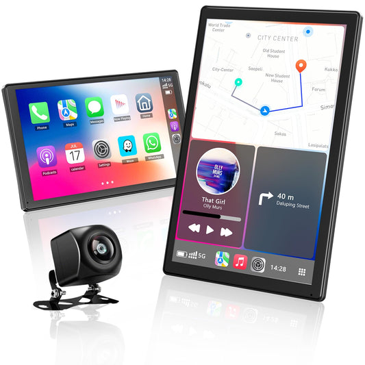 9'' Carplay Screen for Car, Wireless Carplay & Android Auto, Rotatable Car Play Screen with 1080P Backup Camera, Android Auto Screen with Mirror Link, Bluetooth, GPS Navigation, Voice Assistant