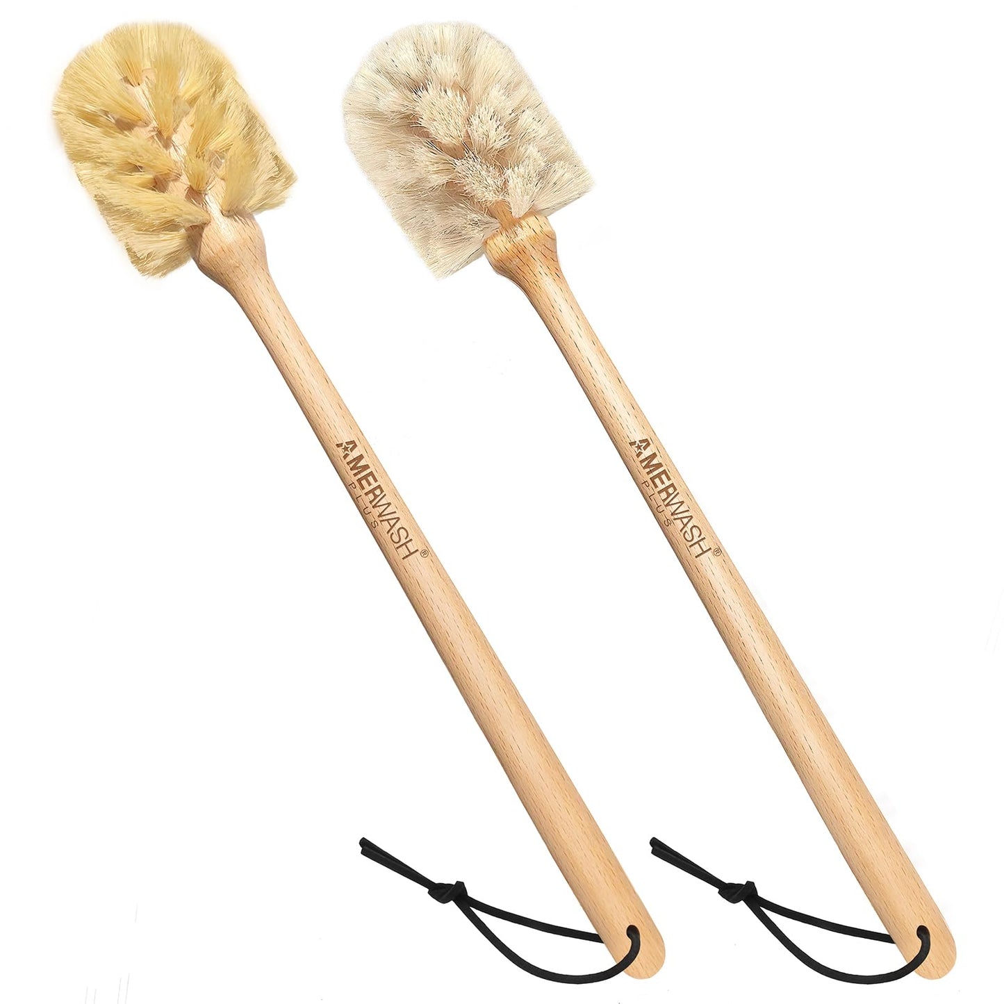 Bottle Brushes with Natural Bristles, 13-3/4 Inch Long Wood Handle Bottle Brush Cleans and Scrubs Wide Mouth Jars, Glasses, Vases, Mugs and Pitchers, Sisal + Horsehair Bristles 2 Pack