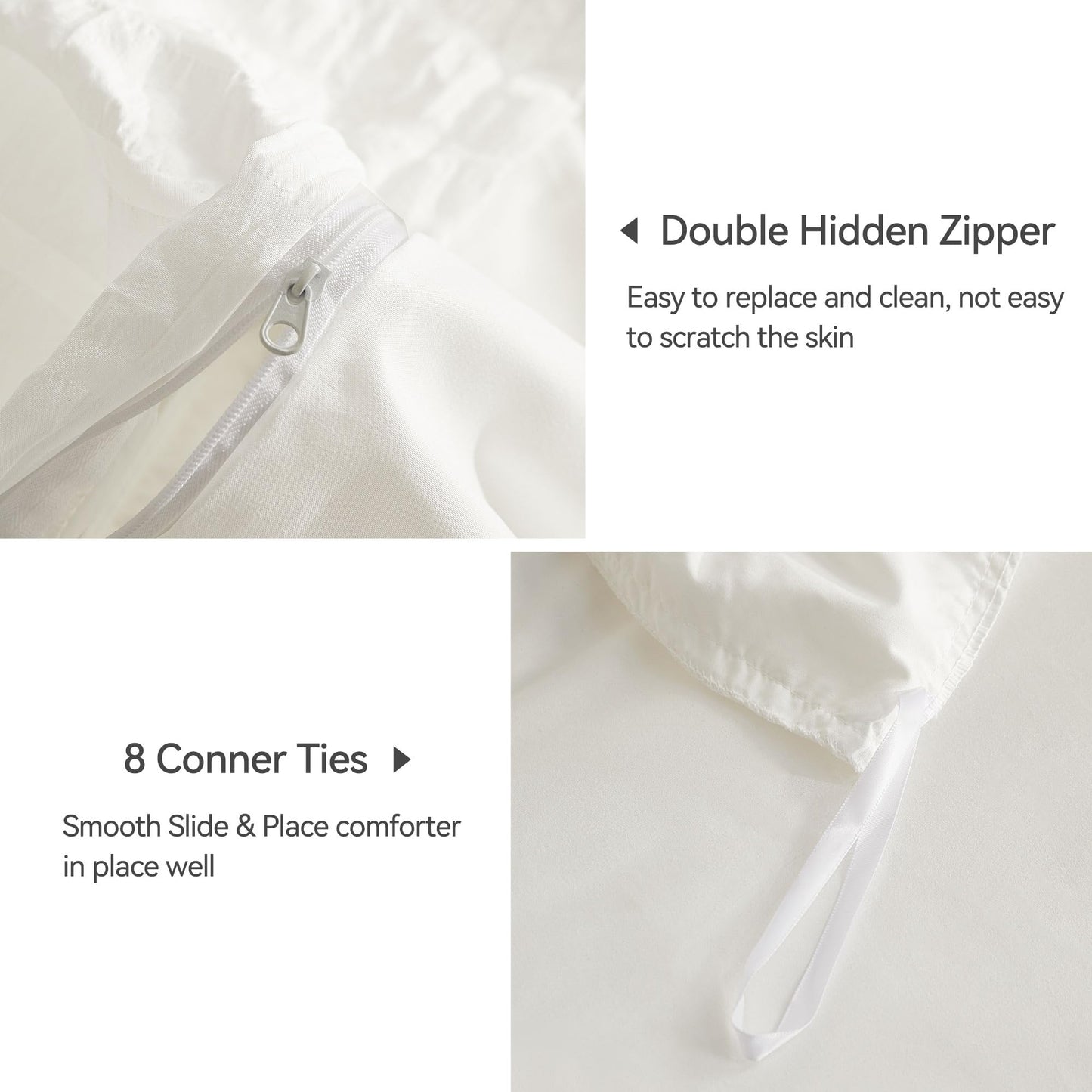 JELLYMONI White Duvet Cover King Size, 3pcs Washed Microfiber Bedding Set, Soft Breathable Seersucker Duvet Cover Set with Zipper Closure and Corner Ties for All Seasons