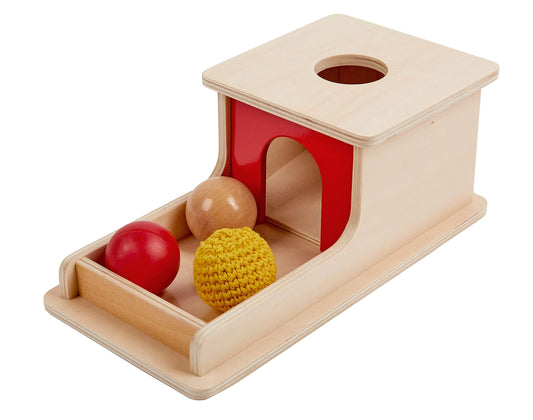 Adena Montessori Full Size Object Permanence Box with Tray Three Balls Montessori Toys for 6-12 Month Infant (Three Balls (Wood, Plastic,Knitted))