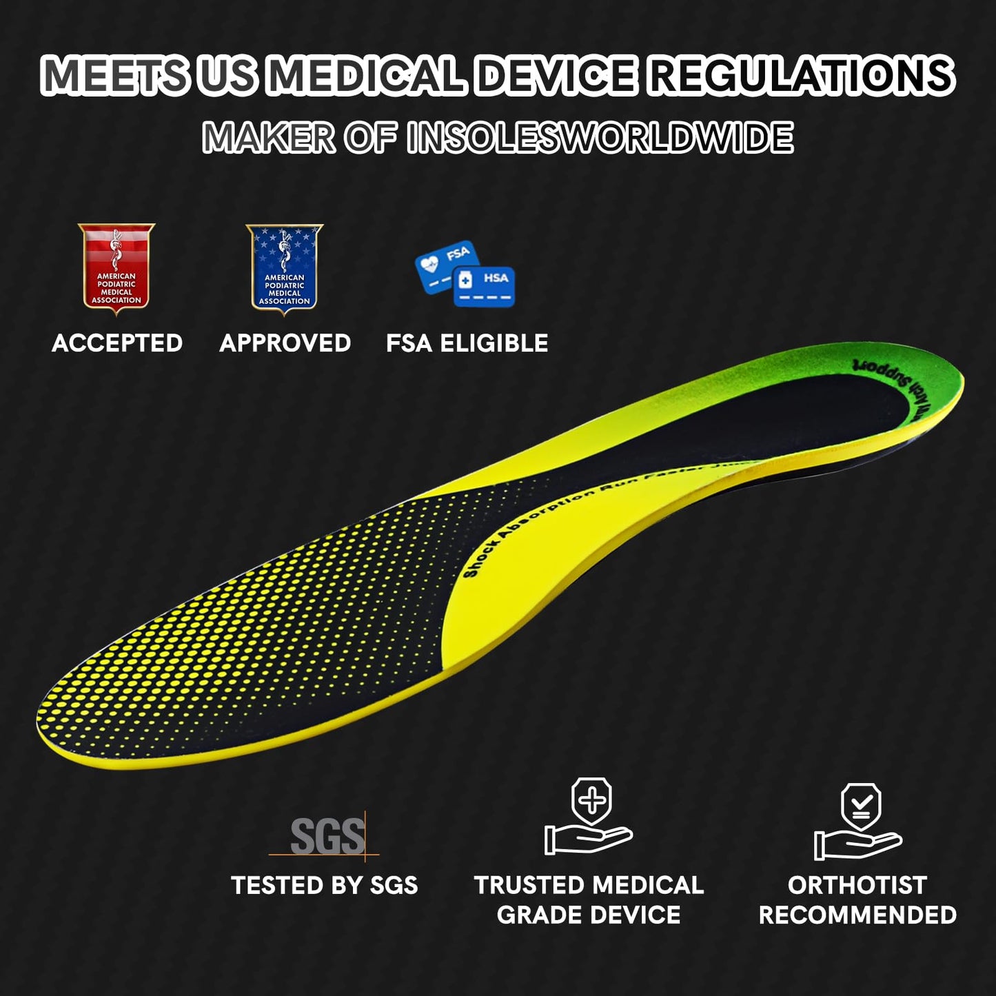 3/4 Length Orthotic Shoe Inserts for Heel & Foot Pain Relief, High Arch SupportOrthopedic Insoles,Plantar Fasciitis Arch Support Insoles for Women & Men (Yellow, US Men:9.5-10.5, Women:11-12)