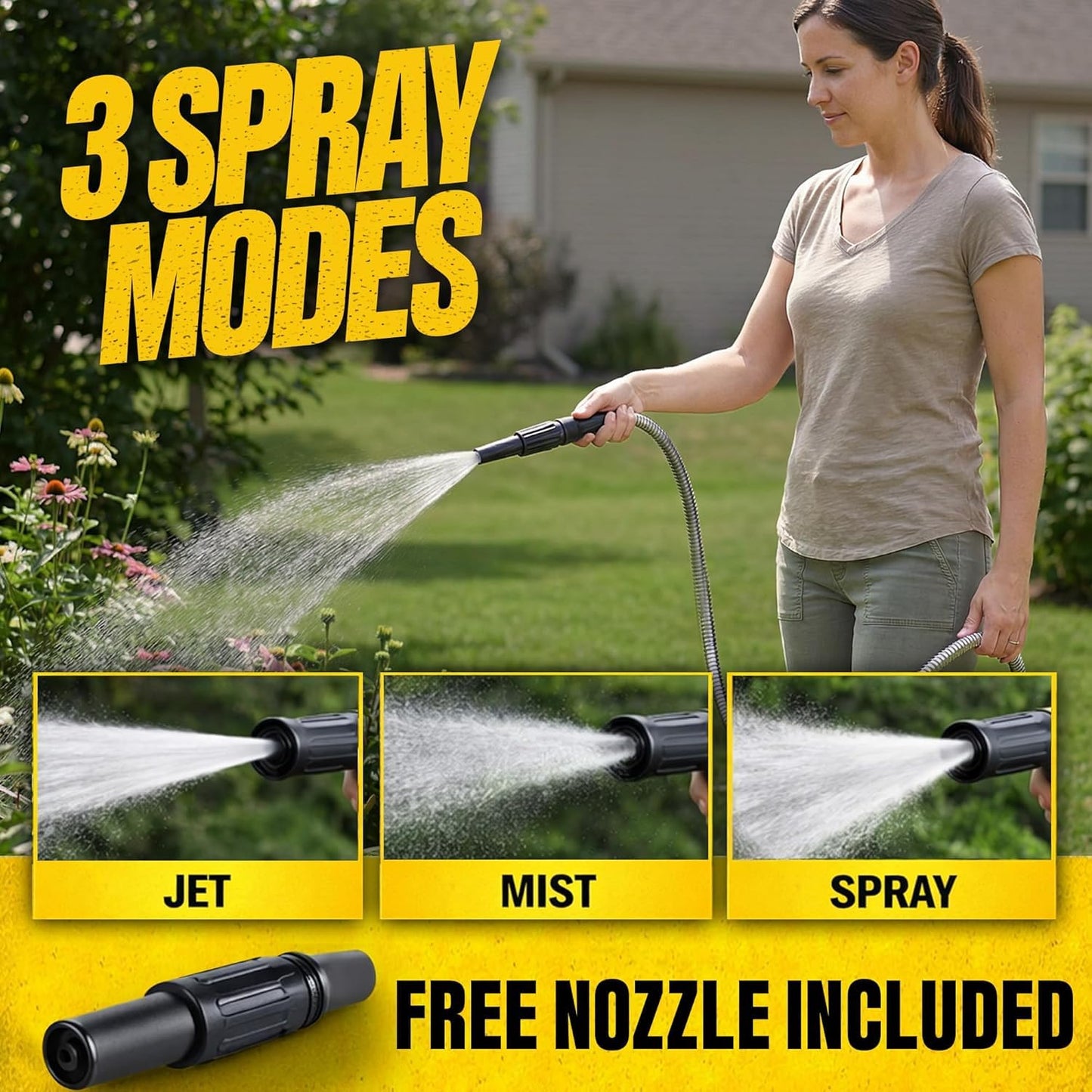 BIONIC STEEL 50 Foot Garden Hose 304 Stainless Steel Metal Water Hose – Super Tough & Flexible, Lightweight, Crush Resistant Aluminum Fittings, Kink & Tangle Free, Rust Proof, Easy to Use & Store