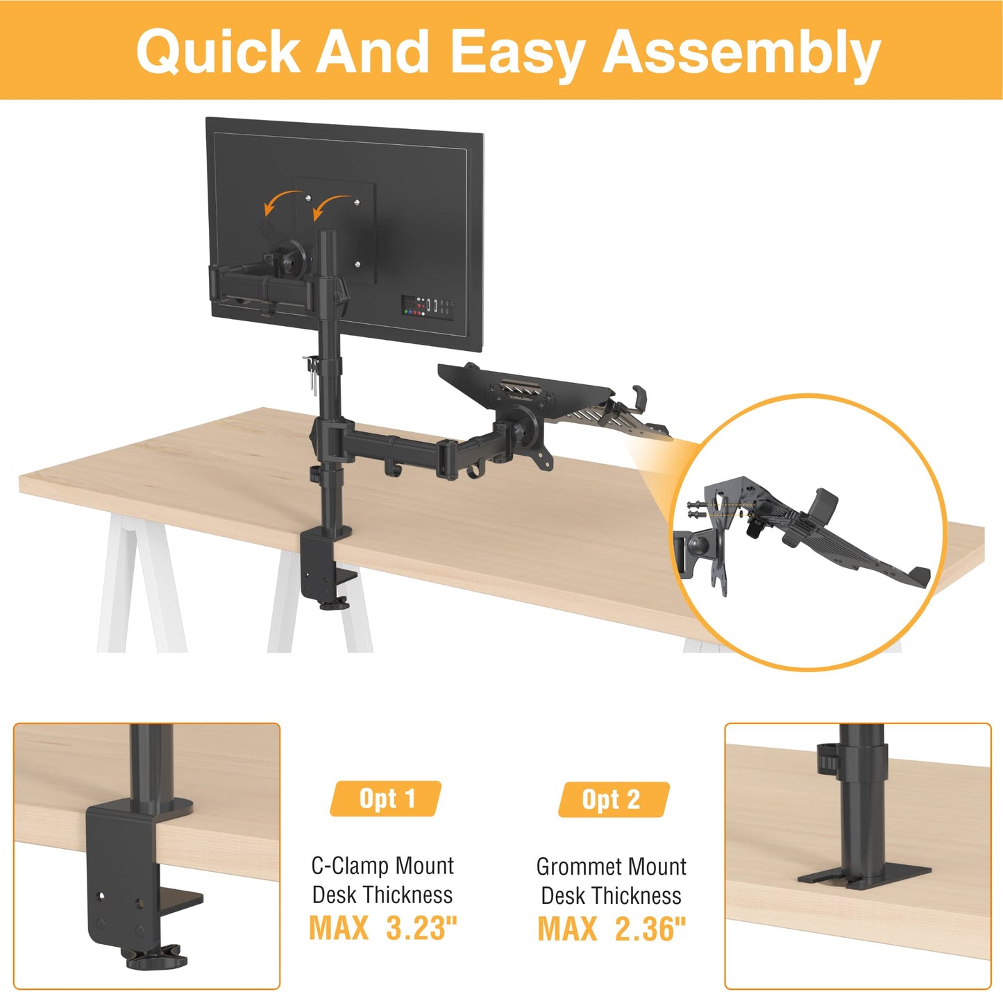 SHOPPINGALL Fully Adjustable Dual Monitor & Laptop Mount Stand for Laptop up to 17" Monitors up to 32" - SA-LH09