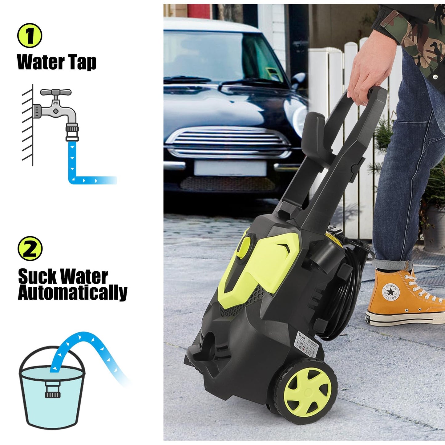 2500PSI Electric Pressure Washer, 1.8GPM 1650W High Power Washer Machine with 4 Quick Connect Spray Nozzles and Detergent Tank for Cleaning, Cars, Decks, Driveways, Patios