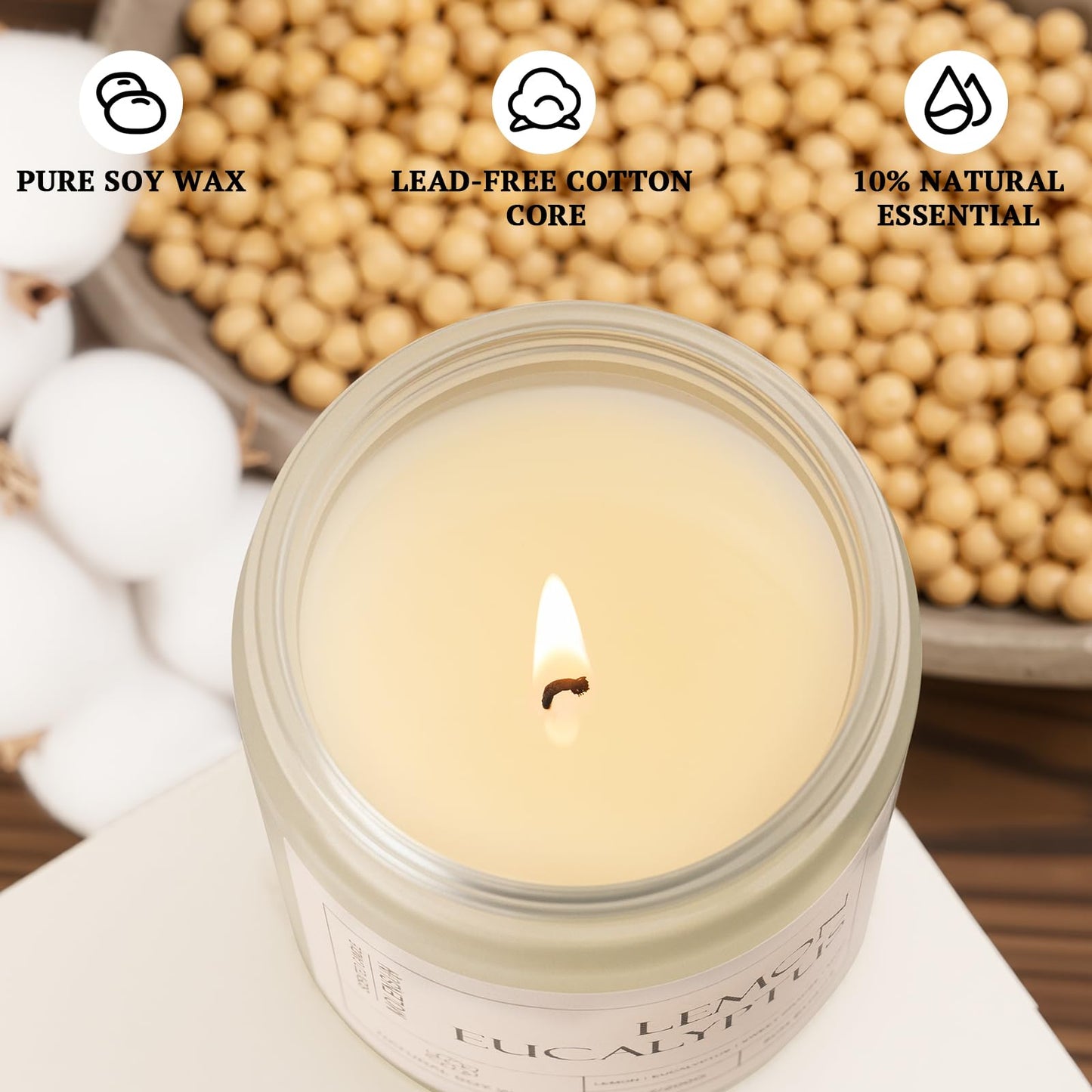 4 Pack Candles for Home Scented, 28 oz 200 Hour Long Lasting Candles, Aromatherapy Jar Candle Set, Soy Candles Gift for Women, Scents of Lavender Thyme/Lemon Eucalyptus/Sage &Citrus/Vanilla Cupcake