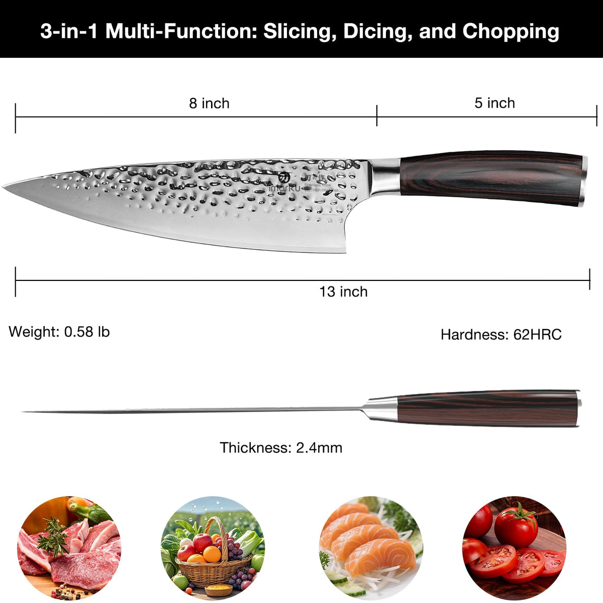 imarku Damascus Chef Knife 8.5 Inch, VG-10 Steel Core, 67-Layer Razor Sharp Blade, 12–15° Hand-Polished Edge, Premium Japanese Chef Knife, Ideal Gift for Home Cooks & Cooking Enthusiasts