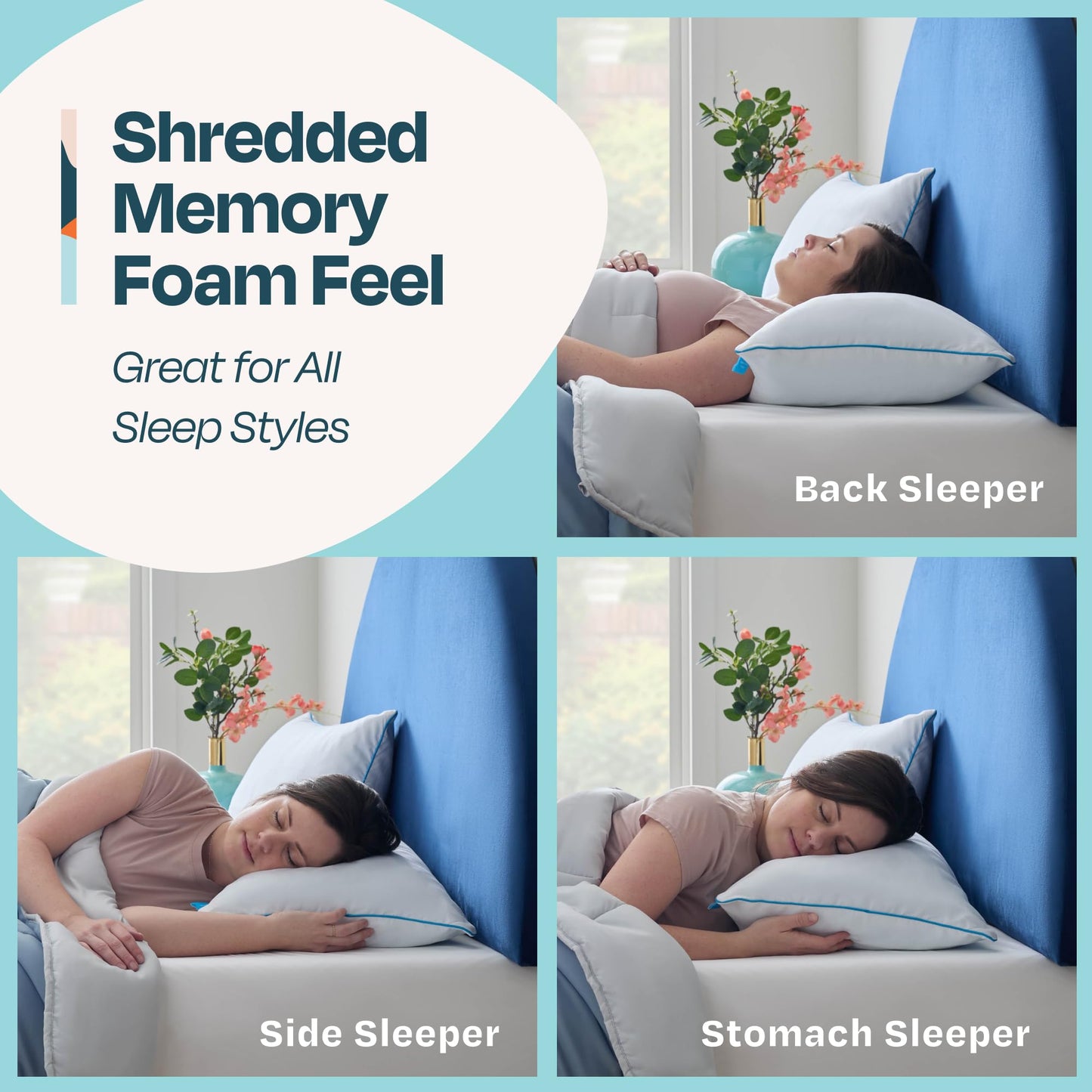 Linenspa 2 Pack Shredded Memory Foam Pillows - Moldable, Fluffable, Customizable - Universally Comfortable - King, White