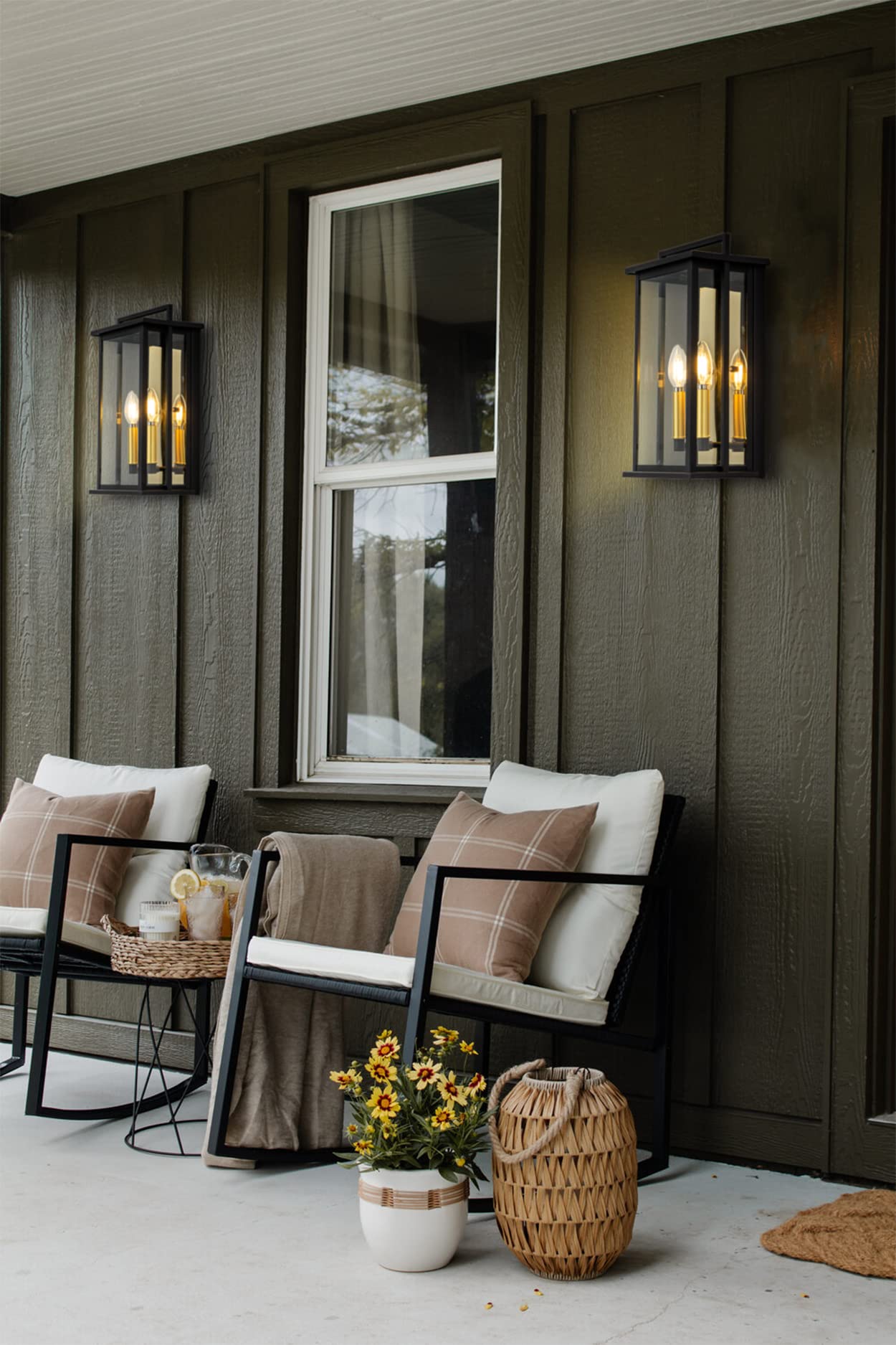 OUPAVOCS Outdoor Wall Lights with Clear Glass, Black Exterior Porch Lights Wall Mount, Outdoor Wall Sconce with Gold Candelabra Interior, Wall Lantern, Patio Light Fixture for House, Entryway, Garage