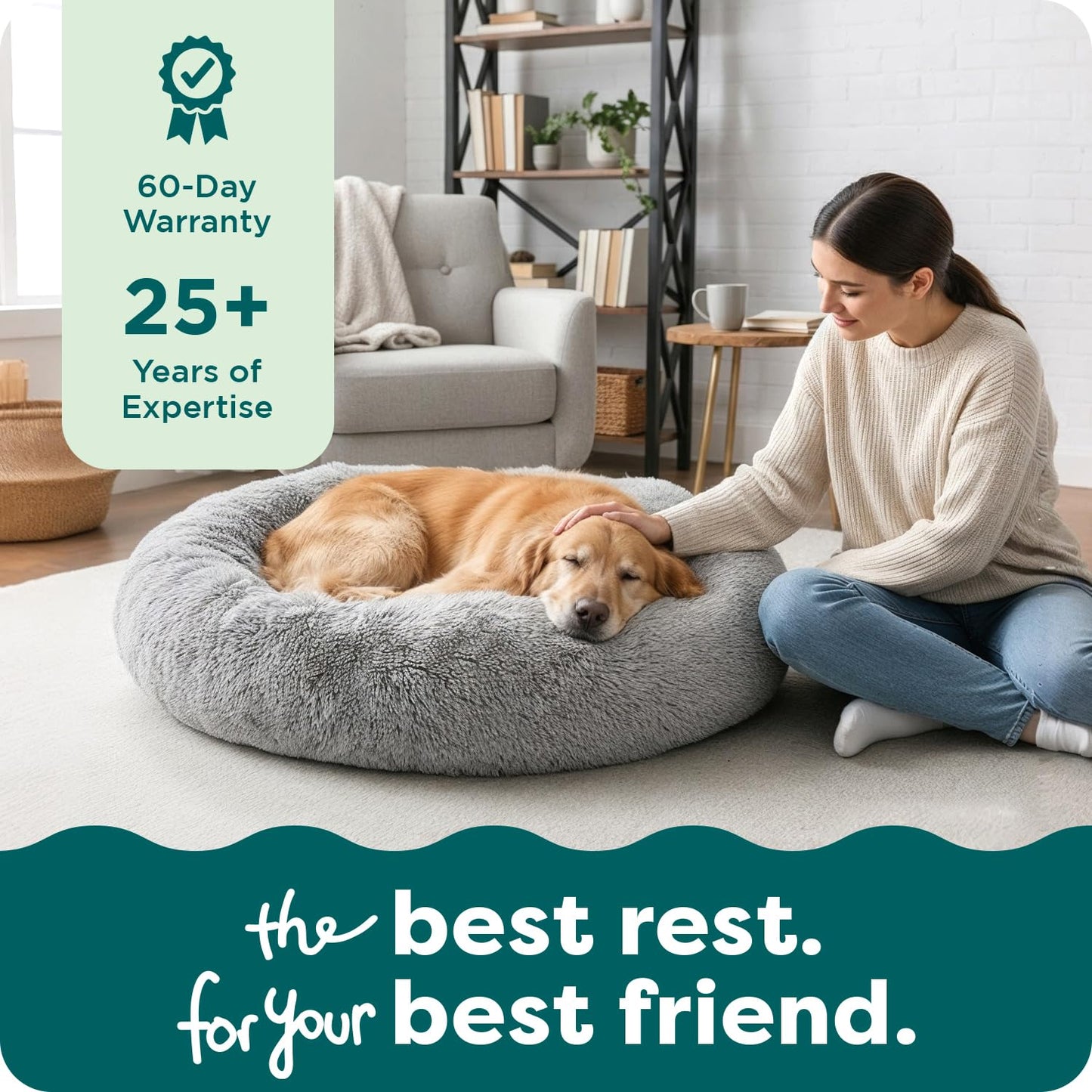 Furhaven 30" Round Medium Donut Dog Bed Plush Long Faux Fur Calming Cuddler w/Removable Washable Cover - Gray, Medium