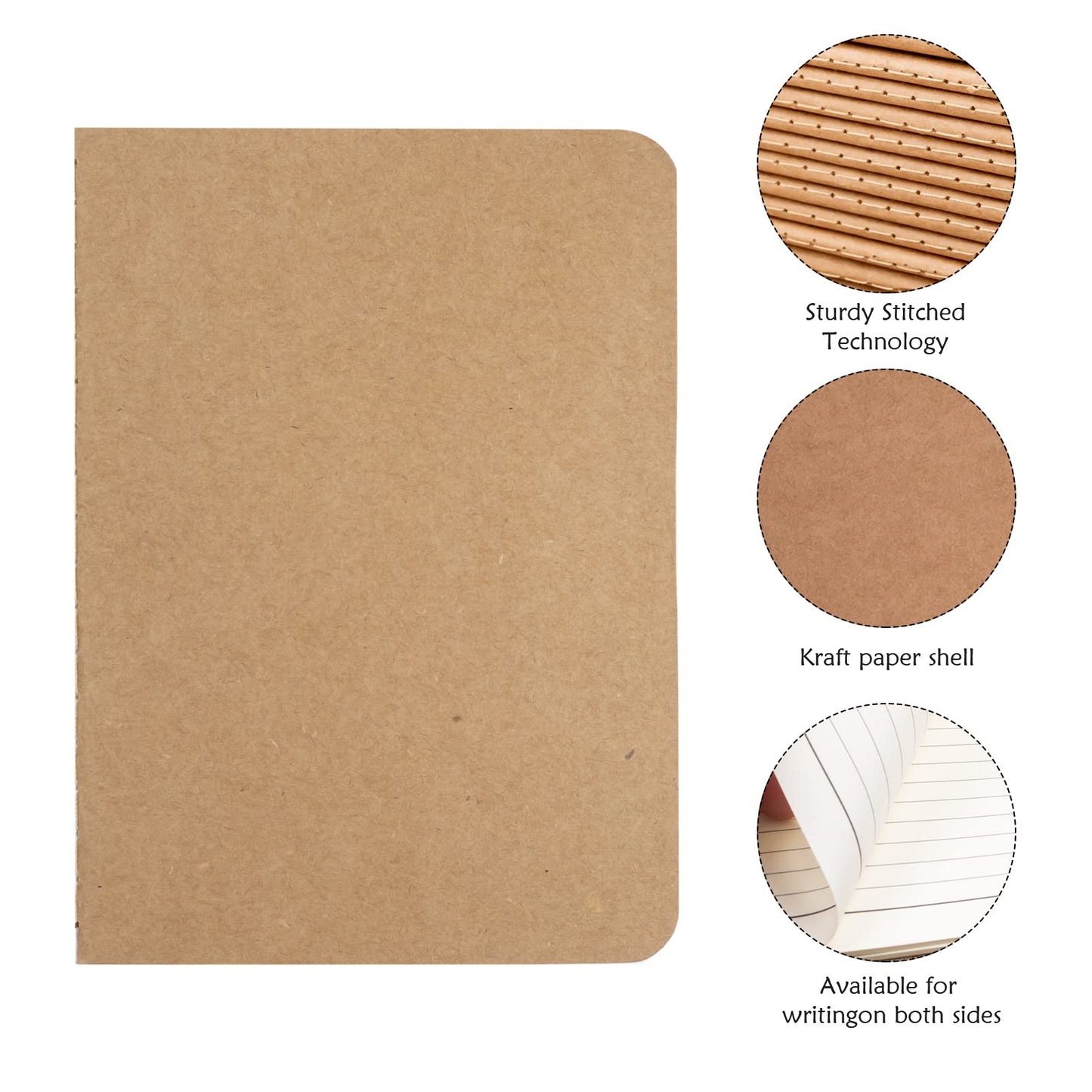 48 Pack A5 Kraft Notebooks Bulk, 8.3x5.5" Lined and Blank Journals for Writing, 68 Pages (34 Sheets) Small Sketchbooks for Kids, Students & Office, Subject Memo Notepads for School & Travel