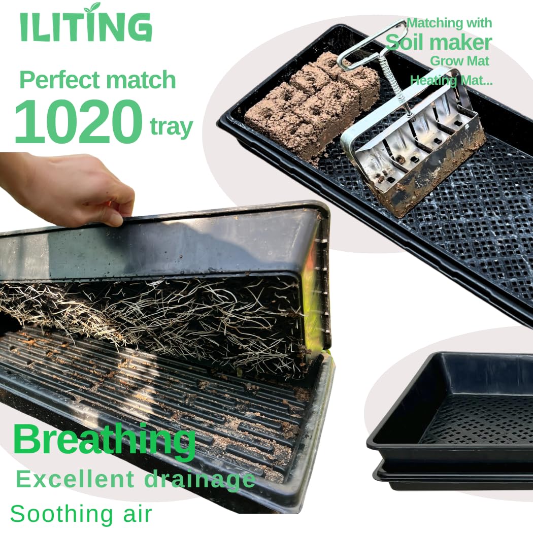 ILITING 1020 Mesh Tray Soil Blocking Seedling Starter Tray 10 Pack Black Growing Tray 10x21 Inches for Microgreens Hydroponic