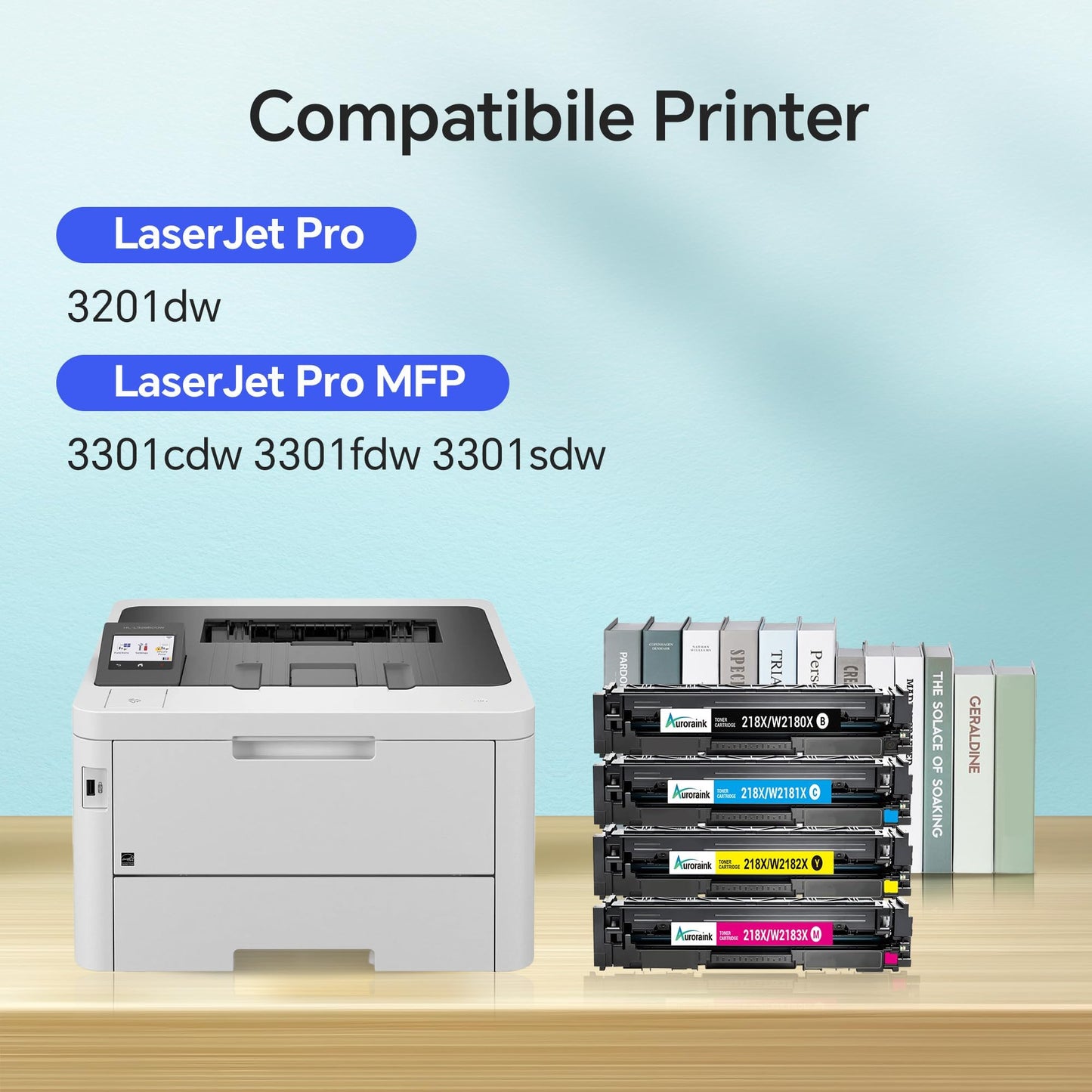 218X Toner Cartridges (No Chip) Replacement for HP 218A W2180X 218X Toner for Color LaserJet Pro 3201dw MFP 3301fdw 3301cdw 3301sdw Printer（4 Pack Black Cyan Yellow Magenta）