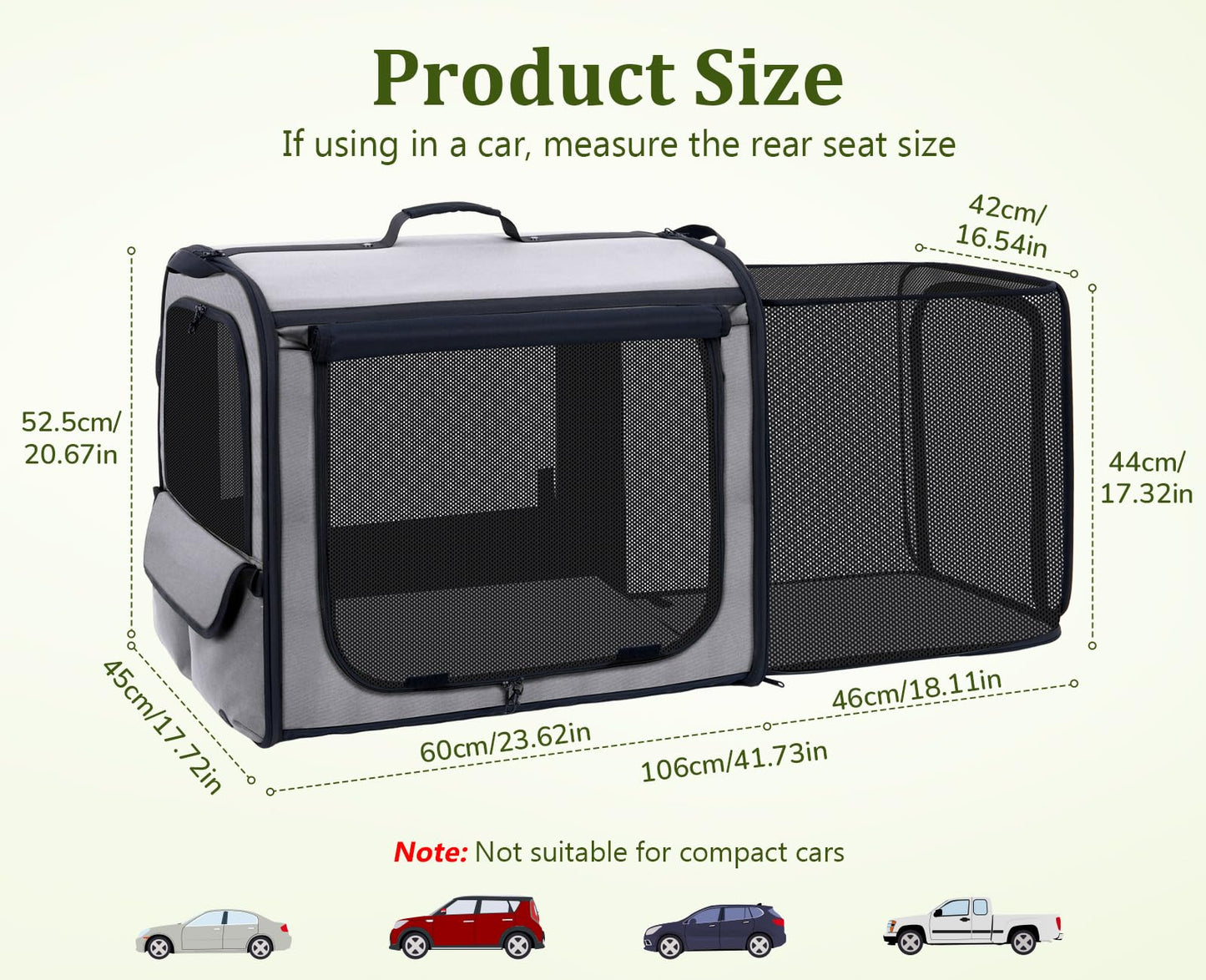 Pecute Expandable Dog Crate for Pets＜15kg, Pet Carrier Stable and Light Weight, Soft Dog Crate with Breathable Windows, Portable Dog Carrier with Curtain 61×45×52cm (Gray)