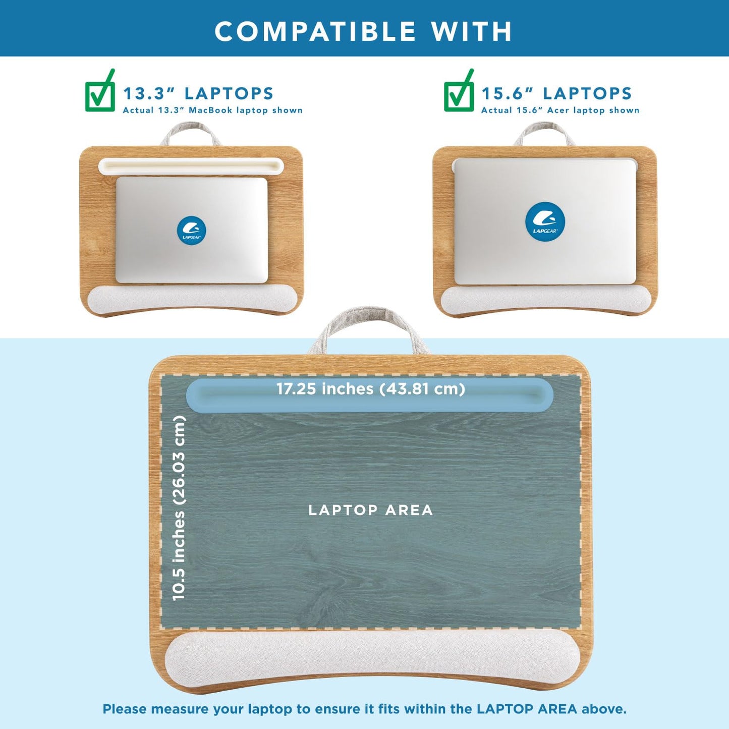 LAPGEAR Portable Laptop Lap Desk with Pillow Cushion, Anti-Slip Strip, Tablet or Phone Storage Slot, Pen and Pencil Pocket, and Wrist Rest - White Oak Woodgrain - Fits 15.6" Laptops - Style No. 91349