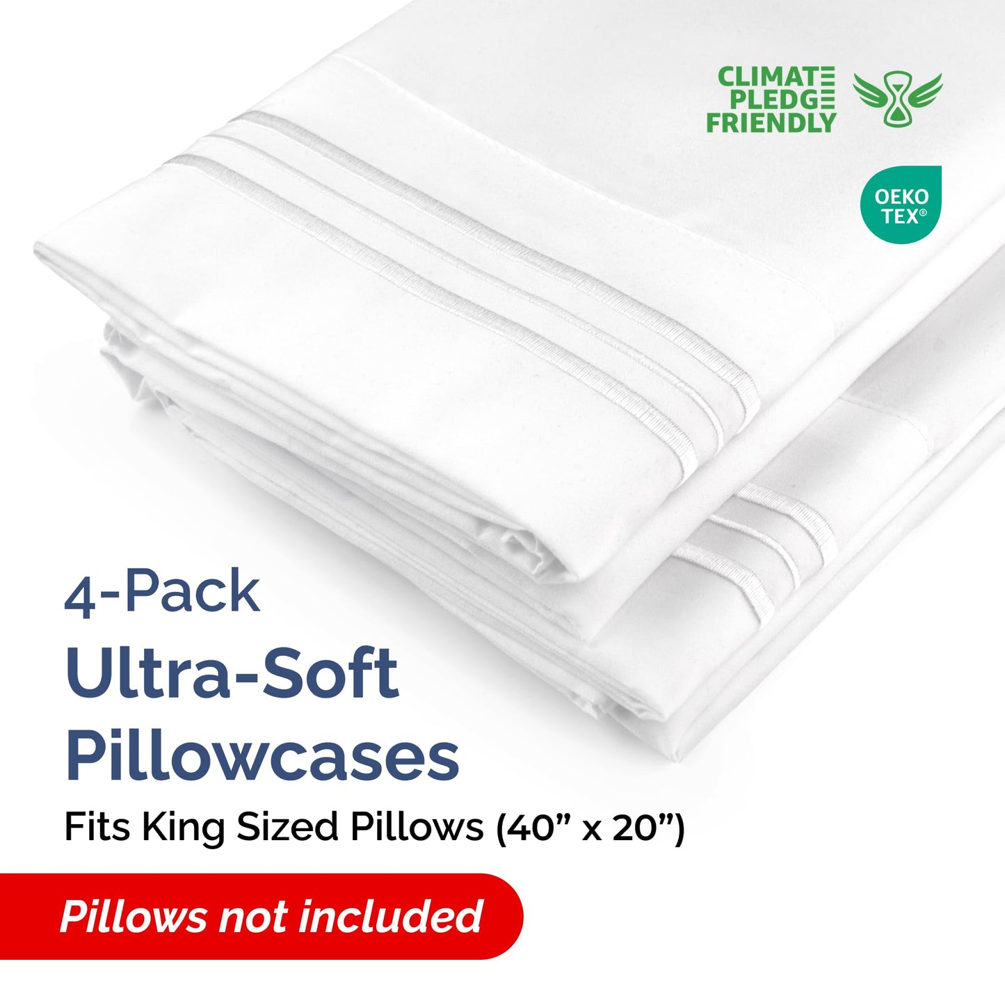 King Pillow Cases Set of 4 - Ultra Soft Hotel Quality Pillowcase Covers - Comfortable Cozy Bedding for Women, Men, Kids & Teens - Machine Washable Pillow Protectors - 4 Pieces Set - King Size White