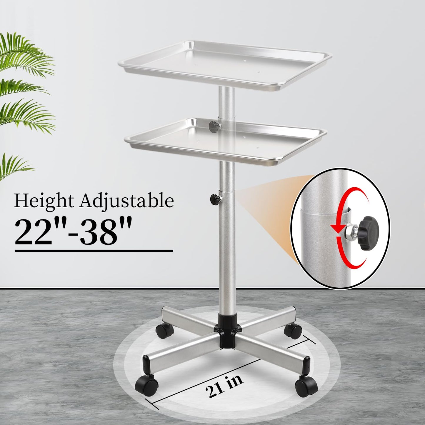 Salon Tray on Wheels, Rolling Tattoo Tray, Adjustable Hair Stylist Tray, Metal Mayo Stand Tray, Salon Color Tray Use As Medical Tray, No-Rusting