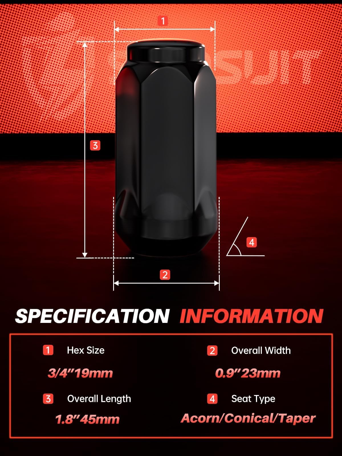 Sposuit M14x1.5 Lug Nuts - Replacement for 2012-2018 Ram 1500, 2019-2024 Ram 1500 Classic - Closed End Black Lug Nut(20 Pcs)