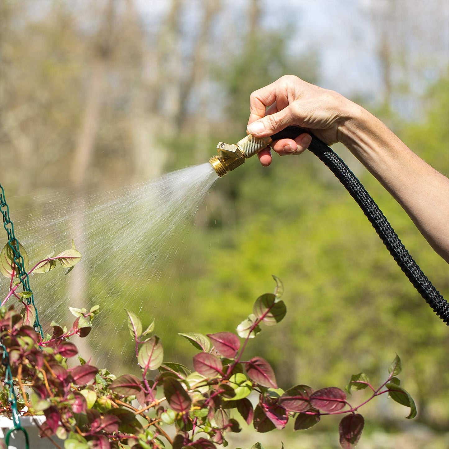 Flexi Hose Expandable Garden Hose, Lightweight & No-Kink Flexible Garden Hose, 3/4 inch Solid Brass Fittings and Double Latex Core, 100 ft Green