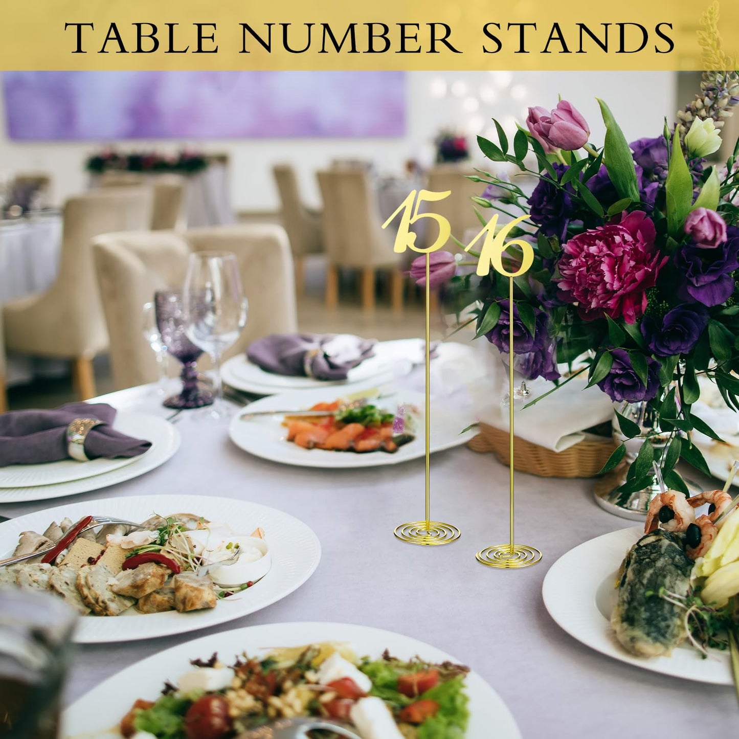 Therwen 20 Pcs Metal Table Numbers 1-20 Table Numbers for Wedding Reception 12 Inch Stainless Steel Party Desk Figure with Sturdy Holder Base for Banquet Wedding Party Event Catering(Gold)