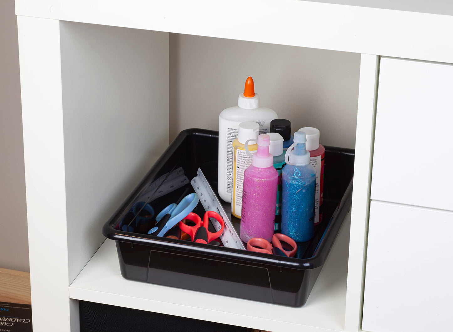 Storex Letter Size Flat Storage Tray – Organizer Bin for Classroom, Office and Home, Black, 5-Pack (62516A05C), 10 x 13 x 3 Inches