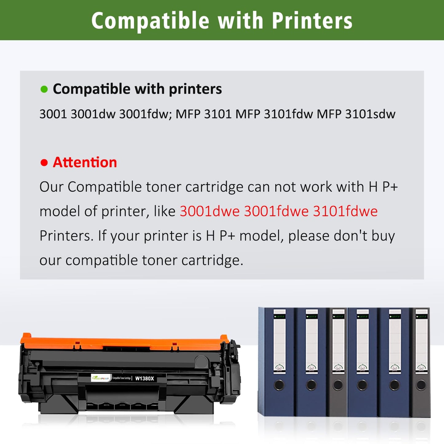 GREENPRINT 【 with CHIP 】 138X W1380X ( 138A W1380A ) Compatible Toner Cartridge Black High Yield 4000 Pages for H P 3001dw 3001fdw 3101fdw 3101sdw Can't Work with H P + Printer Model End with ''e''