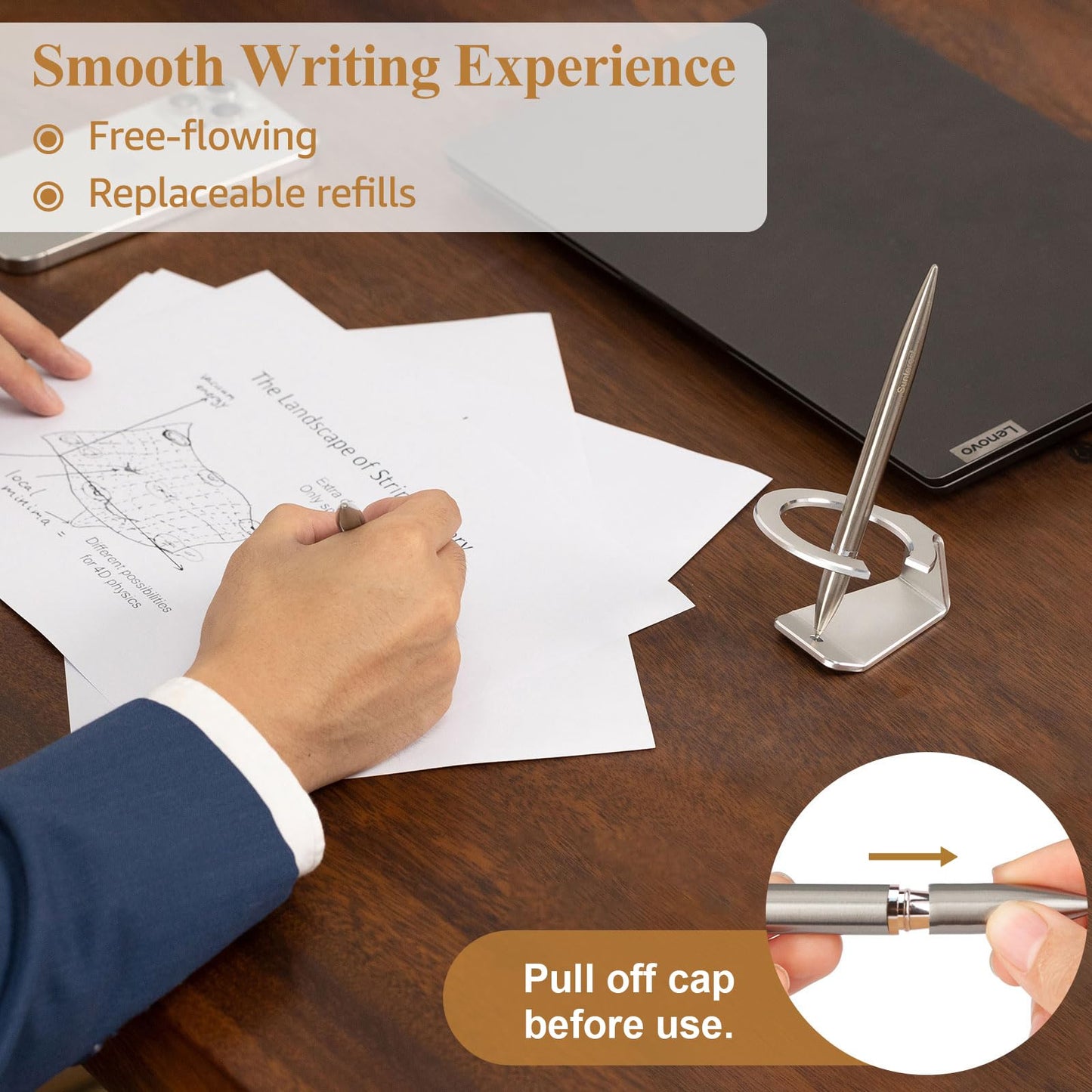 SUNTEREST Magnetic Levitation Metal Luxury Pen - Tech Gadgets for Men, Cool Office Decor, Unique Floating Space Pen for Boss, Partner, Tutor (Silver), SCP-1008