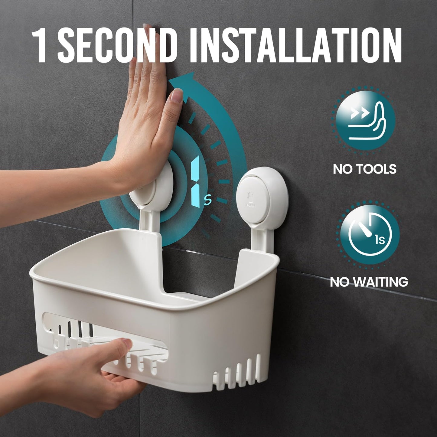 TAILI Suction Shower Caddy 2 Pack, Bathroom Shower Basket Wall Mounted Organizer Shelf for Shampoo, Body Wash, Conditioner, Plastic Shower Rack for Kitchen & Bathroom, Drill-Free Removable, Two Sizes