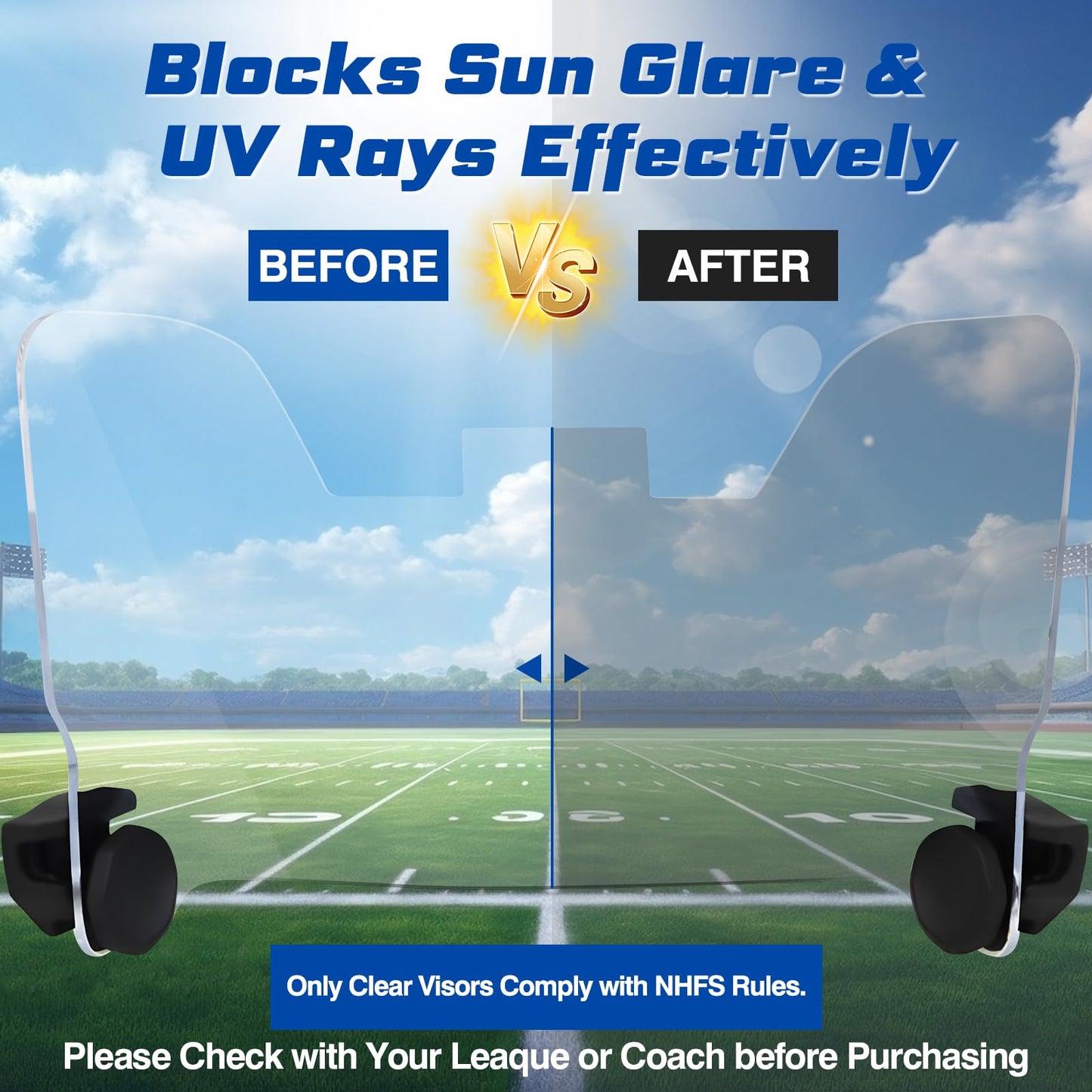 Automiim 2 Pcs Football Visor, Football Helmet Visor Fits Youth & Adult, Professional Clear Football Visor Eye-Shield with High Clarity and Anti-Scratch Football Protective Gear