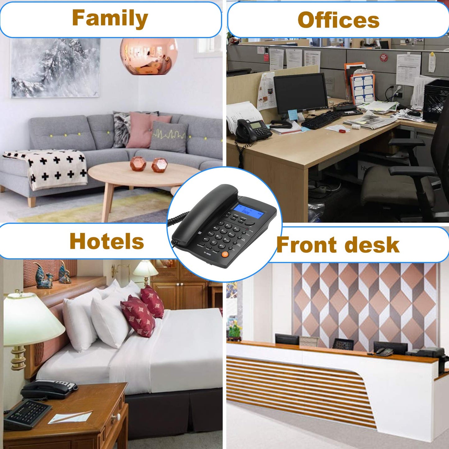 Uvital Desktop Corded Telephone, DTMF/FSK Mode, LCD Display, Calls Memory, Basic Calculator, Special Ring for VIP Numbers, M1,M2 One Touch Memory, in Use LED Indication, Last Number Redial