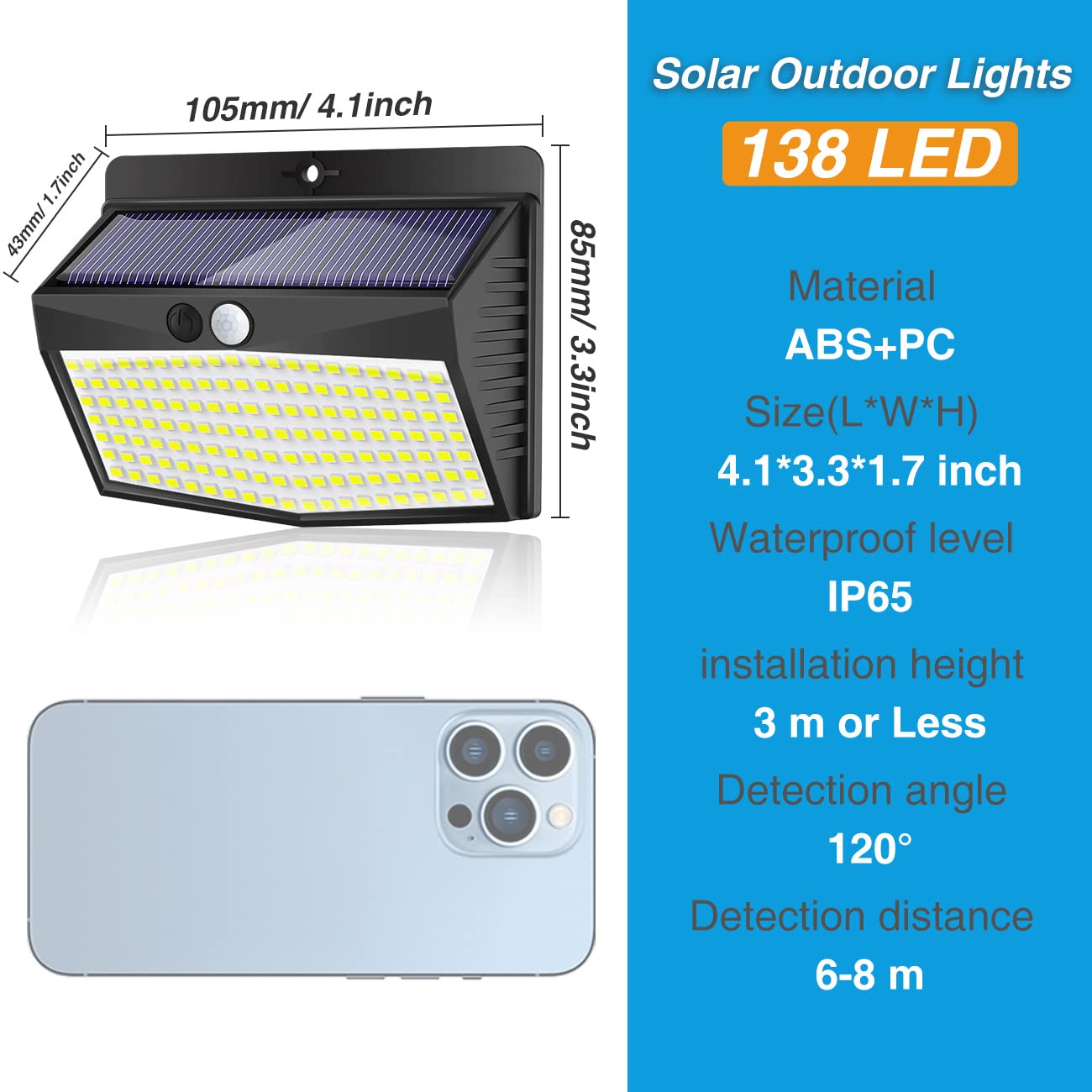 Solar Lights Outdoor, [ 8 Pack/138LED ] Solar Motion Sensor Light Outdoor with 3 Lighting Modes Wireless Waterproof Solar Wall Lights Solar Security Lights for Fence Yard Garden Deck Garage
