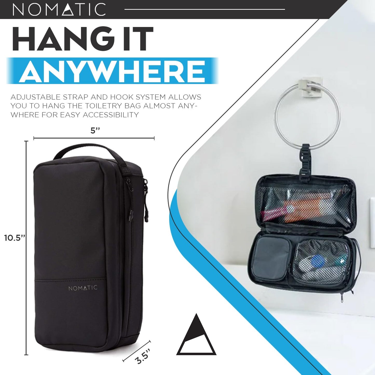 NOMATIC- Toiletry Wash Bag for Travel, Waterproof Storage Case for Shaving Kit, Makeup, Toiletries, Black, Large